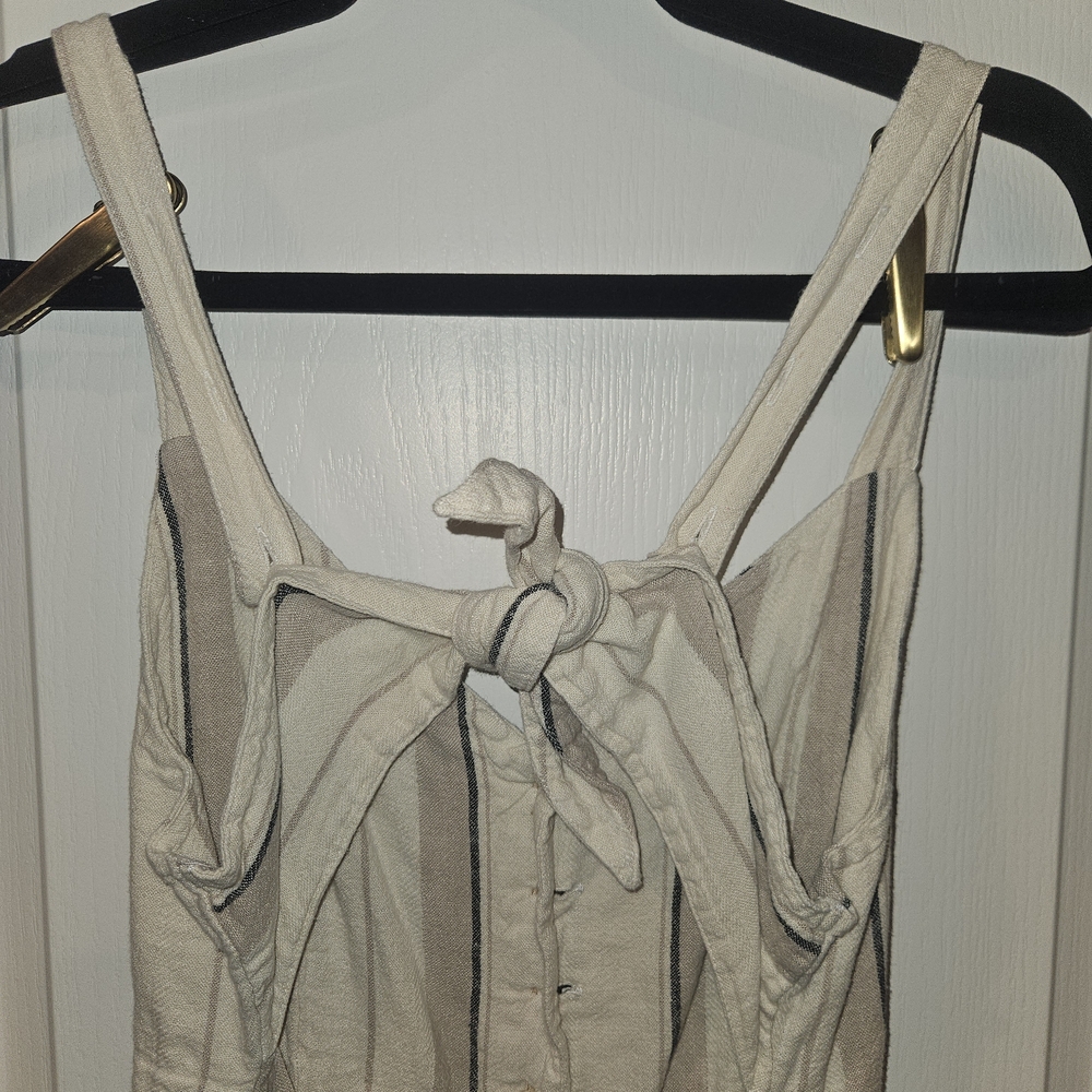 Indigo Rein Boho Beige and Black Striped Linen Blend Summer Jumpsuit Size Large - Picture 4 of 7